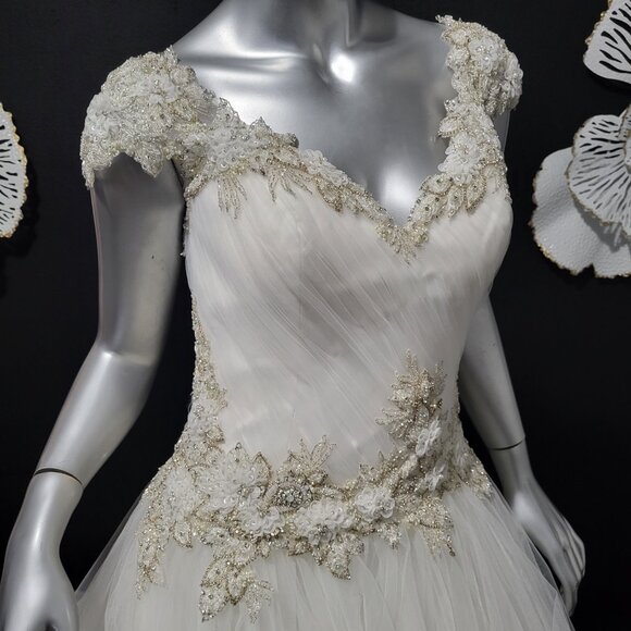 NWT~$2750~AMARE COUTURE~4/6~IVORY BEADED EMBELLISHED FIT & FLARE WEDDING DRESS - Picture 6 of 16